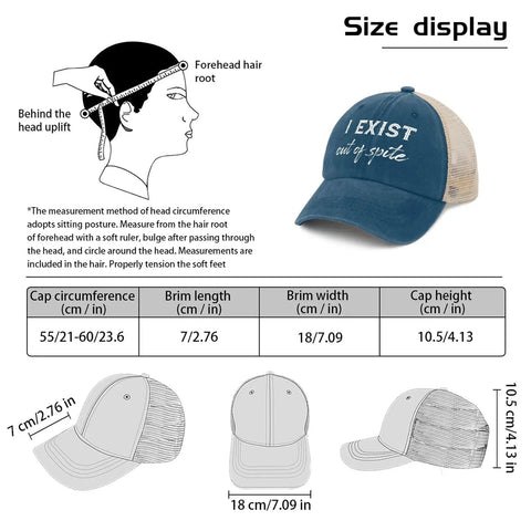 Breathable Women's Running Trucker Cap With Adjustable Buckle Lightweight Sport Hat With Size Display Diagram
