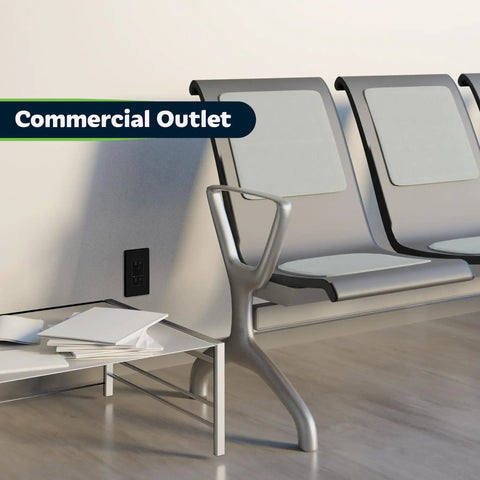 High Speed USB Wall Outlet With Tamper Resistant Receptacles, Dual USB Ports Up To 2.4A Each in a waiting room setting