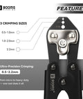 Close-up of 8.8 Inch Heavy Duty Beefed Up Pro Grade Crimping Pliers Kit with size guide for wire and mono up to 2.2mm.