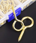 Brass Plated Steel Eye Bolts And Screw Eyes Assortment Kit 240 Pieces 12 Sizes in storage box