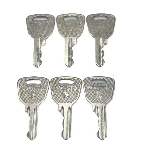 Six 4241A Ignition Keys With Loreto Logo In Silver Metal Replacement Key Set For Lifts And Elevating Platforms, Durable Cross-Hatch Head Keys, 6 Pack Included.