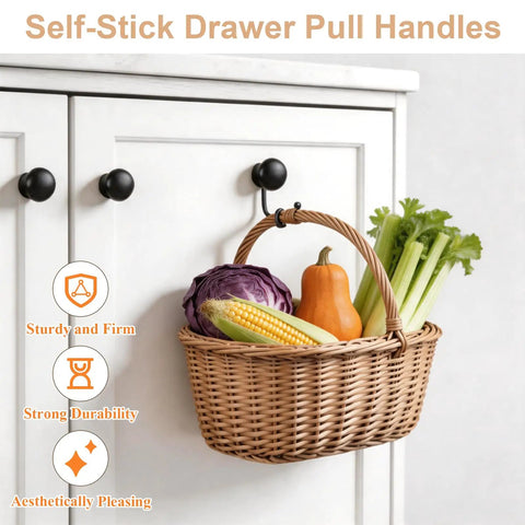 Black Round Cabinet Knobs Set 30mm Aluminum Alloy Drawer Handles With Self Adhesive Pads And Screws holding basket