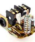 Close-up of Water Well Pressure Switch 30 to 50 PSI 1/4 Inch Female NPT showing internal components including springs and terminals