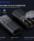 Heavy Duty Double Wire Plug Connectors 20 Pack With Secure Snap Locking Buckles 18 To 16 Awg For Auto And Home Wiring, clear connector with brass contacts.