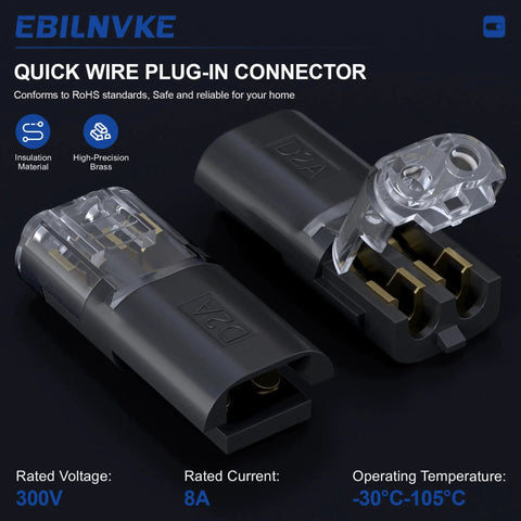 Heavy Duty Double Wire Plug Connectors 20 Pack With Secure Snap Locking Buckles 18 To 16 Awg For Auto And Home Wiring, clear connector with brass contacts.