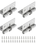 Luomorgo four-pack 2-inch stainless steel spring-loaded cabinet hinges, front view with mounting plates and screws