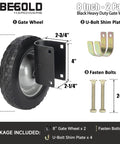 8 Inch Heavy Duty Rubber Gate Wheel Caster For Metal Tube Gates Side Mount Wheel Fits 1-5/8 To 2 Inch OD Round Tube Frames