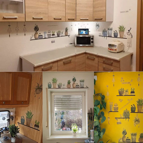 Green Plant Leaves Wall Decals For Bedroom And Living Room Large 90cm By 180cm Mural Removable Sticker Set For Home Decor And Housewarming Gift Easy Peel And Repositionable For Quick Fresh Look displayed in kitchen settings