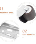 Glides Like A Dream 4 Pack Low Profile Sliding Door Bottom Wheels With Ultra Silent TPE Rubber Rollers showcasing directional wheel and mounting detail.