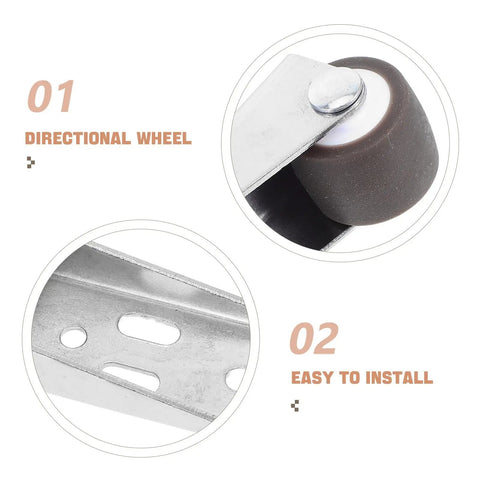 Glides Like A Dream 4 Pack Low Profile Sliding Door Bottom Wheels With Ultra Silent TPE Rubber Rollers showcasing directional wheel and mounting detail.