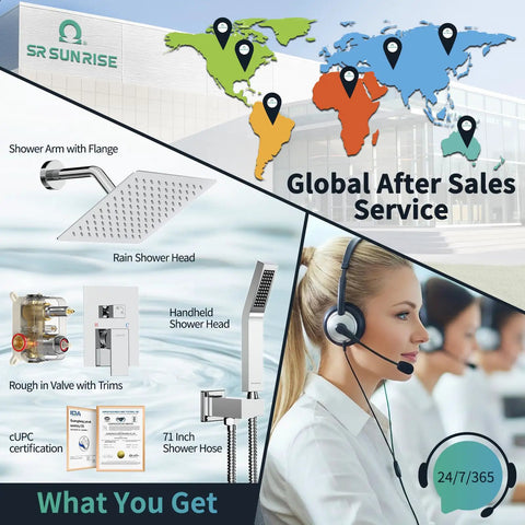 Product image featuring 8 Inch Rain Shower Head And Handheld Shower System With Turbocharged High Pressure Water Flow.