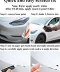 Steps for using Pearl White Touch Up Paint Pen For Tesla Model Y 3 X S 0.4 Oz 2 In 1 Automotive Scratch Repair Kit
