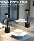 Cordless Table Lamp Set of 2 with 4000mAh Rechargeable Battery on dining table with bowls, ideal for indoor outdoor use.