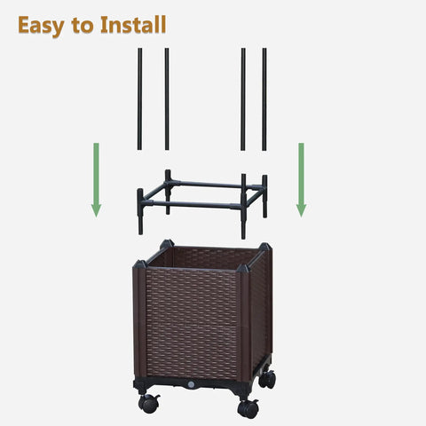 Assembly of 2 Pack Raised Garden Bed Planter Box With Trellis 63 Inch Tall Outdoor Tomato Planters With Wheels shown with parts