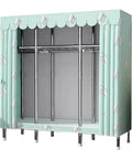 Roomy Portable Canvas Wardrobe Big Time Clothes Closet With Sturdy Hanging Rail And Plentiful Shelves For No Sweat Bedroom Organization Plus Zippered Heavy Duty Fabric Cover, mint green with white leaf design.