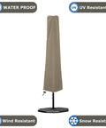 Beefy Heavy Duty Patio Umbrella Cover for 7 to 9 Foot Parasols, Waterproof 12 Oz PVC Coated, Beige, Outdoor Protection