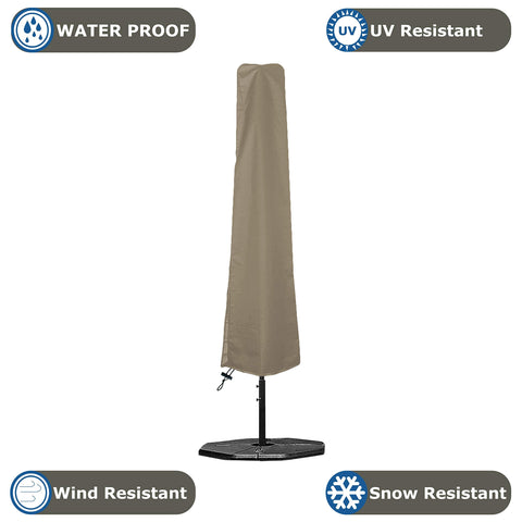 Beefy Heavy Duty Patio Umbrella Cover for 7 to 9 Foot Parasols, Waterproof 12 Oz PVC Coated, Beige, Outdoor Protection