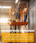 Heavy Duty Forklift Safety Cage Built Like Armor With Nonslip Mesh Deck Measures 36 by 36 Inches Holds Up To 1200 Lbs in use for wall painting.