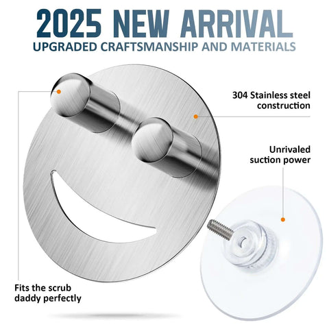 Smiley Face Stainless Steel Dish Sponge Holder With Suction Cup Silver Sink Caddy Organizer Storage For Kitchen RV And Apartment