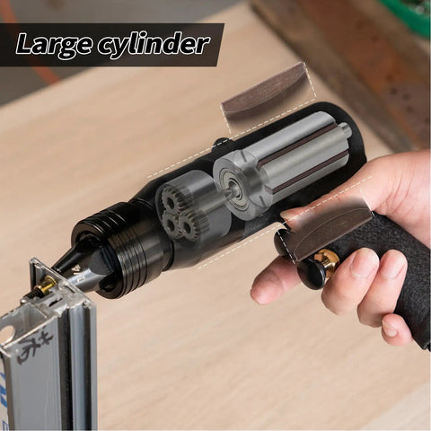 Pneumatic Rivet Nut Kit With 400 RPM Air Tool, large cylinder detail, demonstrating tool functionality.