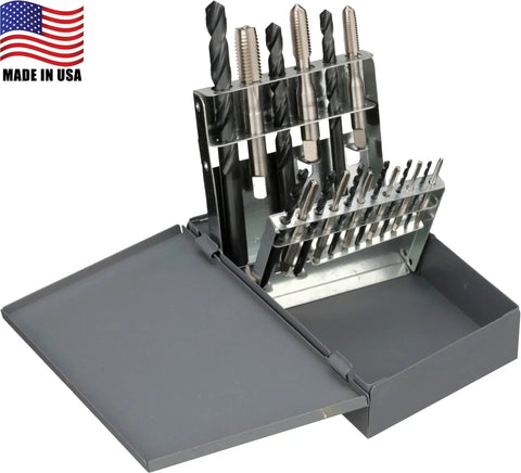 Go-To Pro Grade High Speed Steel Drill Bit And Tap Set With Metal Case, Metric M2.5 To M12, 18 Piece, made in USA
