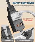 Black extension cord with white plug on Three Outlet Indoor Extension Cord Pack, 3 Ft 16 AWG Power Strip, ETL listed