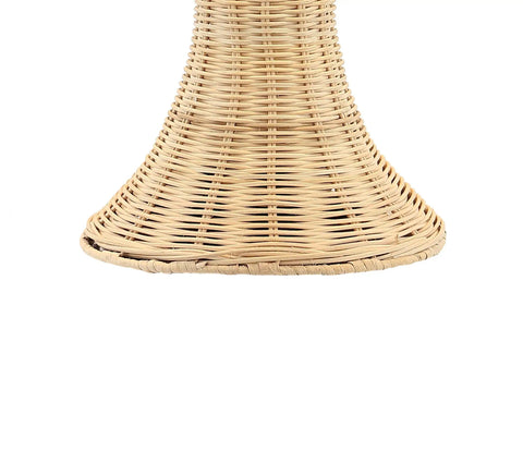 Close-up of rattan shade base on Bohemian Rustic 22 Inch LED Table Lamp With Natural Rattan Shade And Brass Gold Finish