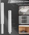 12 Pcs Magnetic Push Latches for Cabinet Doors and Drawers Hidden Touch Latch System, white finish, installed in cabinets and drawers.
