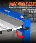 Wide angle range feature of 50 Inch Foot Clamp Pan And Box Brake For Sheet Metal Folding, shows 0-135 degree adjustable bending.