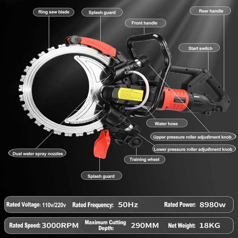 Heavy Duty 16 Inch Electric Concrete Ring Saw With A Beast Mode 8980 Watt Motor And Water Cooling System for smooth cuts.