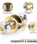 Gold Crystal Door Knobs With Privacy Lock And Keys For Interior Doors Snazzy Diamond Classic Glass Door Knobs For Bedroom Bathroom Closet Or Hallway Gold Finish 1 Pack with detailed knob structure.