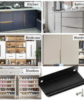 Back Mount Finger Edge Pull 80mm Black Aluminum Alloy Hidden Concealed Tab Handle shown in various furniture setups