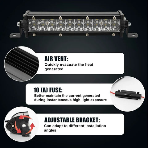 7/8 Inch Dirt Bike Light Bar Headlight For CRF110 CRF250F KLX110 TTR110 RM85 with air vent, 10A fuse, adjustable bracket