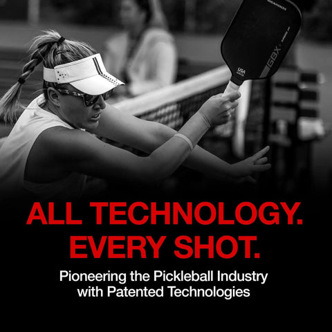 Woman playing pickleball using the Elongated Pickleball Paddle With Toray T700 Carbon Fiber Face And Hyper Spin Technology Power1 Core 16mm Polypropylene Honeycomb For Pro Level Spin Control And Power