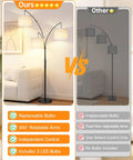 Comparison of Arc LED Floor Lamp With Three Light Heads, 81 Inch Tall Black Modern Standing Lamp With White Shade, 2400 Lumens features