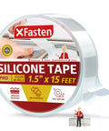 Clear Self-Fusing Silicone Tape Pro, 1.5 Inch By 15 Foot, 30 Mils roll with packaging, showing abrasion resistance and weatherproof feature.