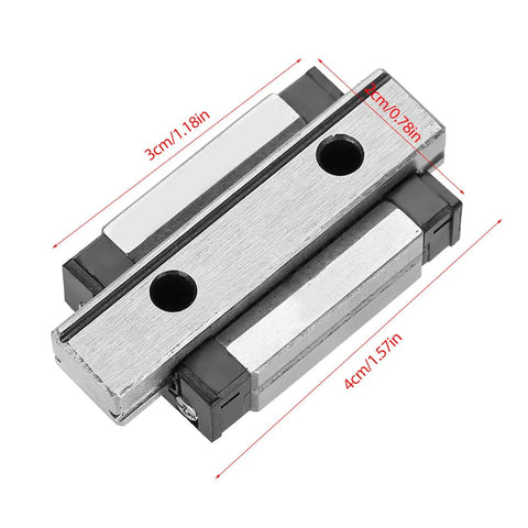 Compact 9mm Miniature Linear Rail Guide Block With Four Point Contact for small equipment, shown with measurement details