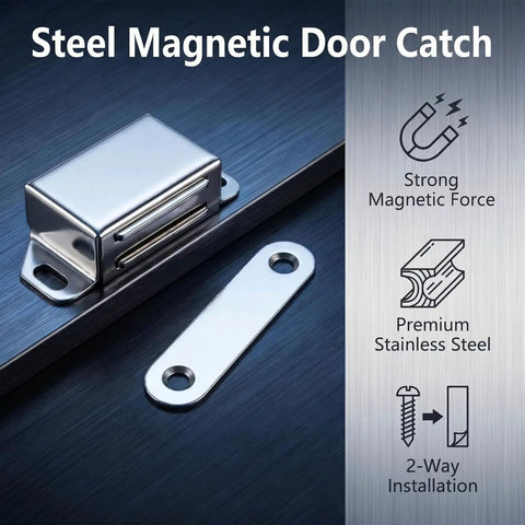 Heavy Duty Cabinet Magnetic Catch Door Magnets Latch 30lb Hold For Kitchen Cupboard Pantry Closet Wardroom Strong Stainless Steel Hardware installed on door.