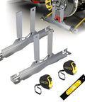 Precision Wheel Alignment Tool Kit With Two Pack Calibration Plates And Dual Measure Tape set on a vehicle wheel for alignment.