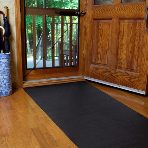 Indoor Outdoor Rubber Scraper Mat For High Traffic Areas 36 Inch By 6 Foot Black Heavy Duty Doormat in home entryway.