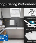 White Abs Plastic Access Panel For Drywall And Ceiling With Hinged Door shown in modern bathroom, durable build for plumbing access.