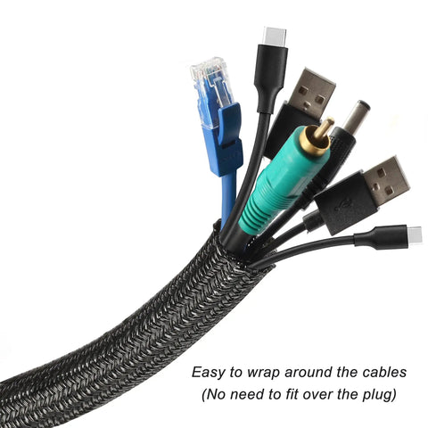 Twenty Five Foot One Inch Braided Cable Management Sleeve Self Wrapping Split Wire Loom Cord Protector for TV Computer Home Theater