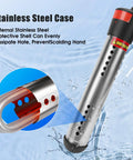 Portable 2000W Immersion Water Heater With Automatic Safety Shutoff Dead Simple Setup For Small Pool Foot Bath Rubber Tub And Camping showing stainless steel casing with water droplets.