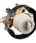 MCORE 3 Port Shower Mixing Valve With Crimp Ring PEX Connections And Integrated Stops in black mounting bracket