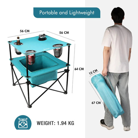 Lightweight Portable Camping Picnic Table With 4 Cup Holders And Carry Bag, Folding Beach Table, Durable 600D Oxford, Supports Up To 66 Lbs