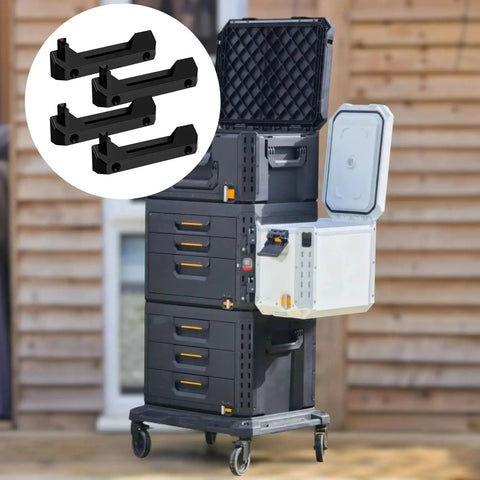 Black Mounting Feet Kit For ToughBuilt StackTech Mounting Plate Brackets Cleats 12 Pack with tool organizer.