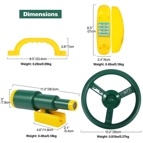 Kids Outdoor Playground Accessories Swingset Attachments With Pirate Ship Wheel Toy Telescope Telephone And Safety Handles In Yellow And Green Built To Last Durable Playset Add Ons