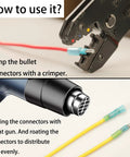 Using a crimper and heat gun with Heat Shrink Bullet Wire Connectors Kit 110 Pcs Waterproof Marine Grade Terminals for DIY projects.