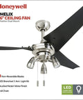 56 Inch Modern Ceiling Fan With LED Light And Pull Chain, Dual Mounting, Reversible Motor, High Performance Blades