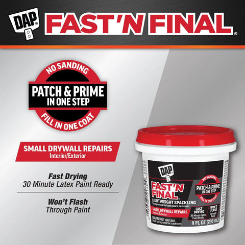 Lightweight Spackling Compound For Quick Wall Repairs White 8 Oz Patch And Prime In One Shot With Ultra Smooth Finish And Excellent Hiding Power Easy Sanding Ideal For Interior Wall Patches